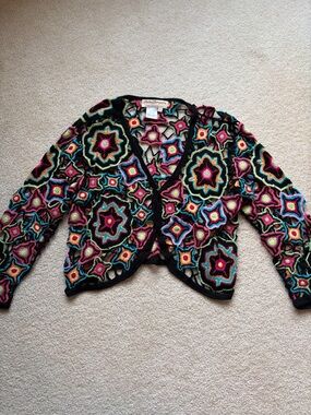 Norm Thompson Crochet Star-Pattern Women's Cardigan Sweater size L